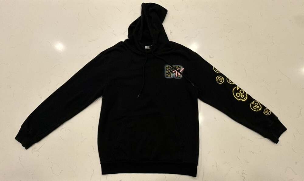 Mtv Classic Skull Print Logo Hoodie Size L Black Pullover